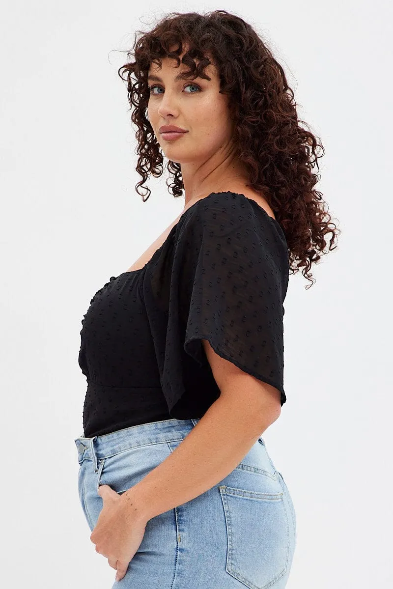 Black Ruched Bodysuit Short Sleeve Star Light Nature Glow