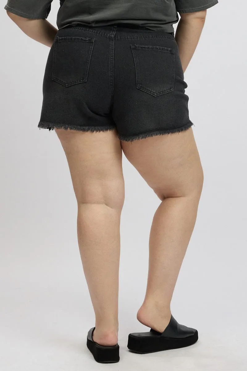 Soft Jersey Silk Glow Black Relaxed Shorts High Rise