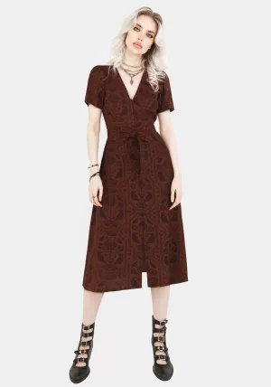 Annabel Raven Print Button Up Midi Dress - Rust Easy-care midi