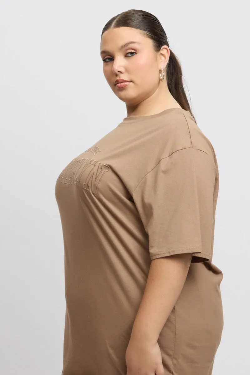 Stylish Layer Look Brown Graphic Tee Short Sleeve Round Neck
