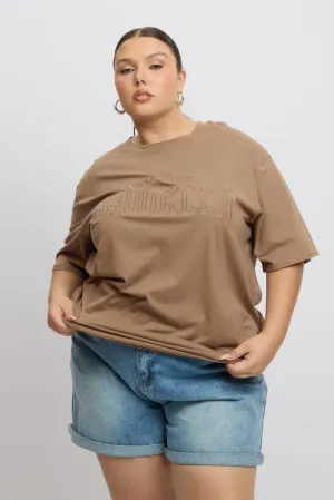 Brown Graphic Tee Short Sleeve Round Neck Perfect Fit Wear Breathable Look