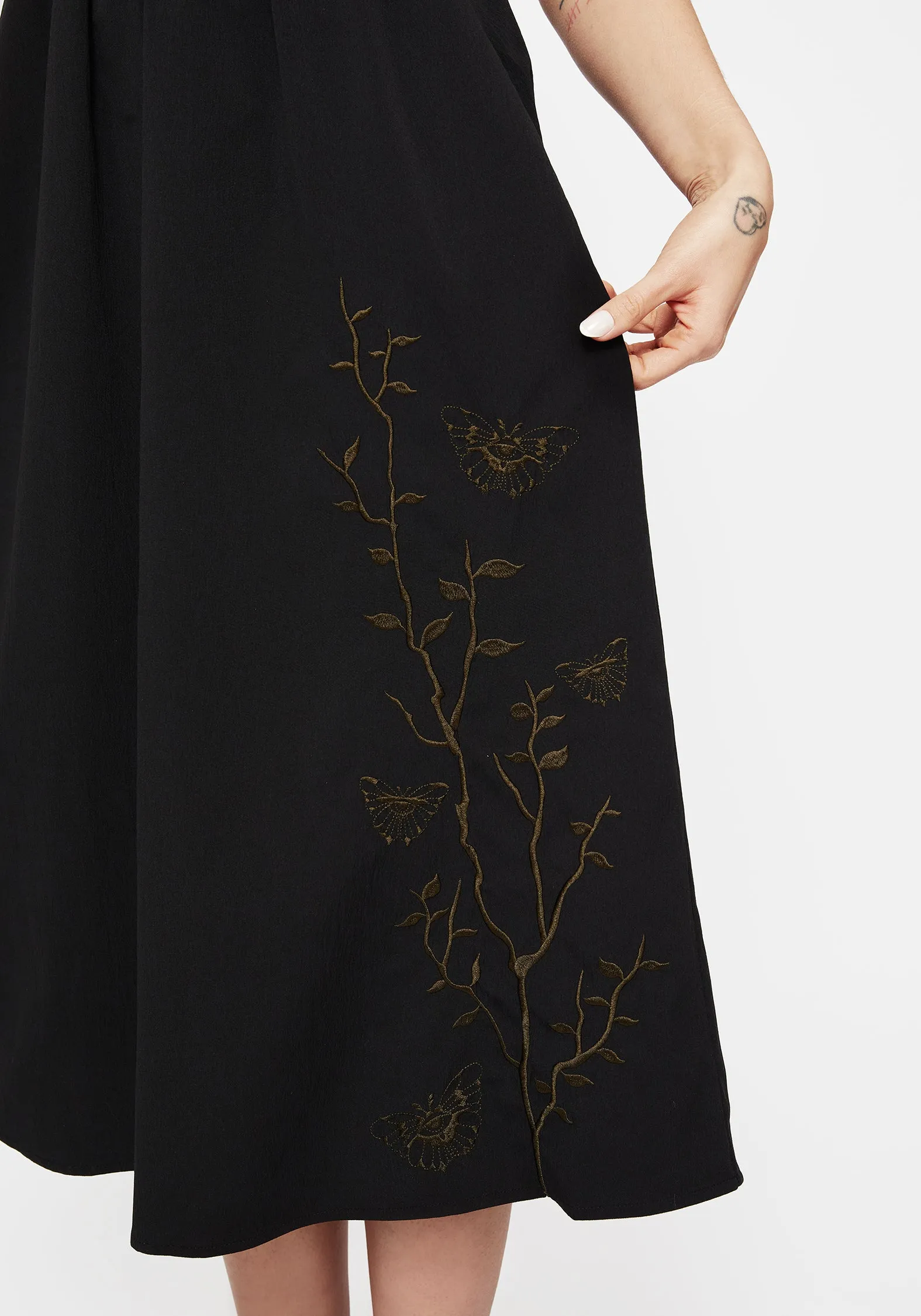 Cressida Moth Embroidered Midi Dress Weather Chic Rose Garden