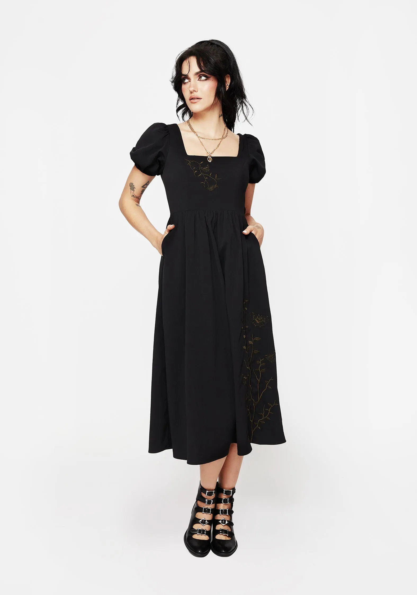Trendy Wear Cressida Moth Embroidered Midi Dress