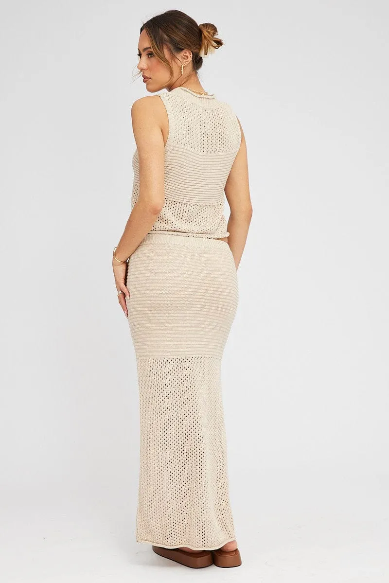 Outdoor Outfit Beige Knit Skirt Midi Crochet