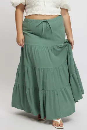 Mood Outfitboard Green Elastic Waist Tiered Linen Blend Maxiskirt