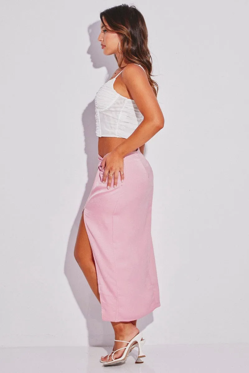 Pink Twist Midi Skirt Performance Outfit Shape Enhancing