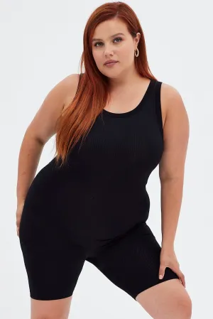 ShrinkResistant Everyday Fashion Black Unitard Seamless Activewear