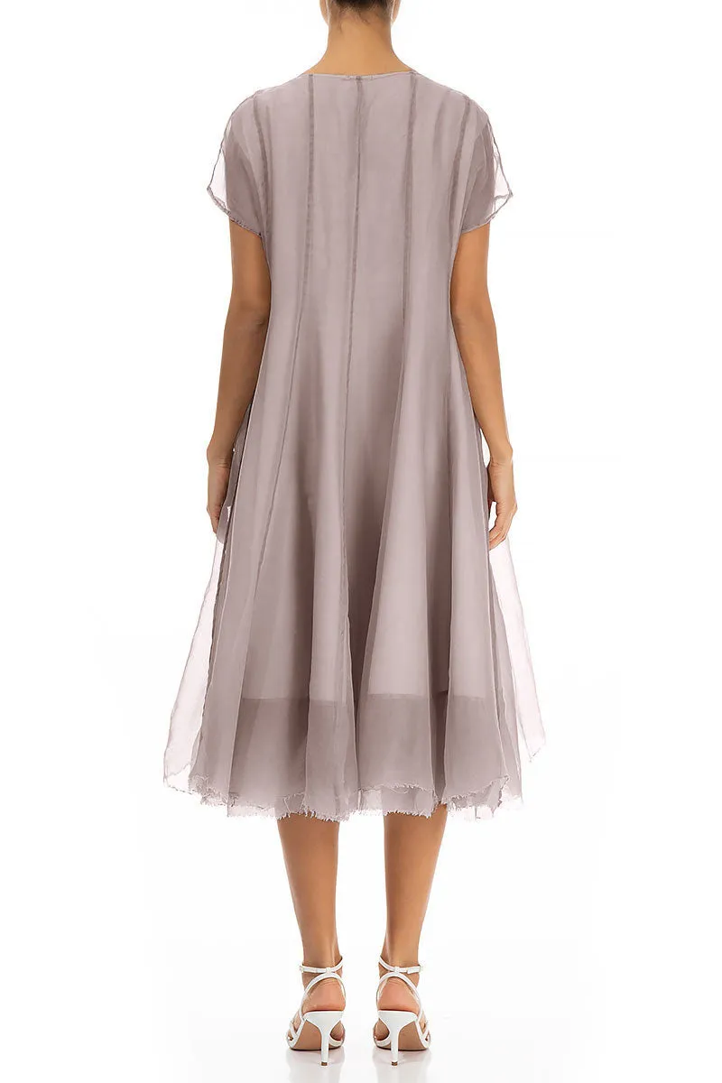 Flowy Greige Silk Chiffon Dress Rugged shoes Stream Fit