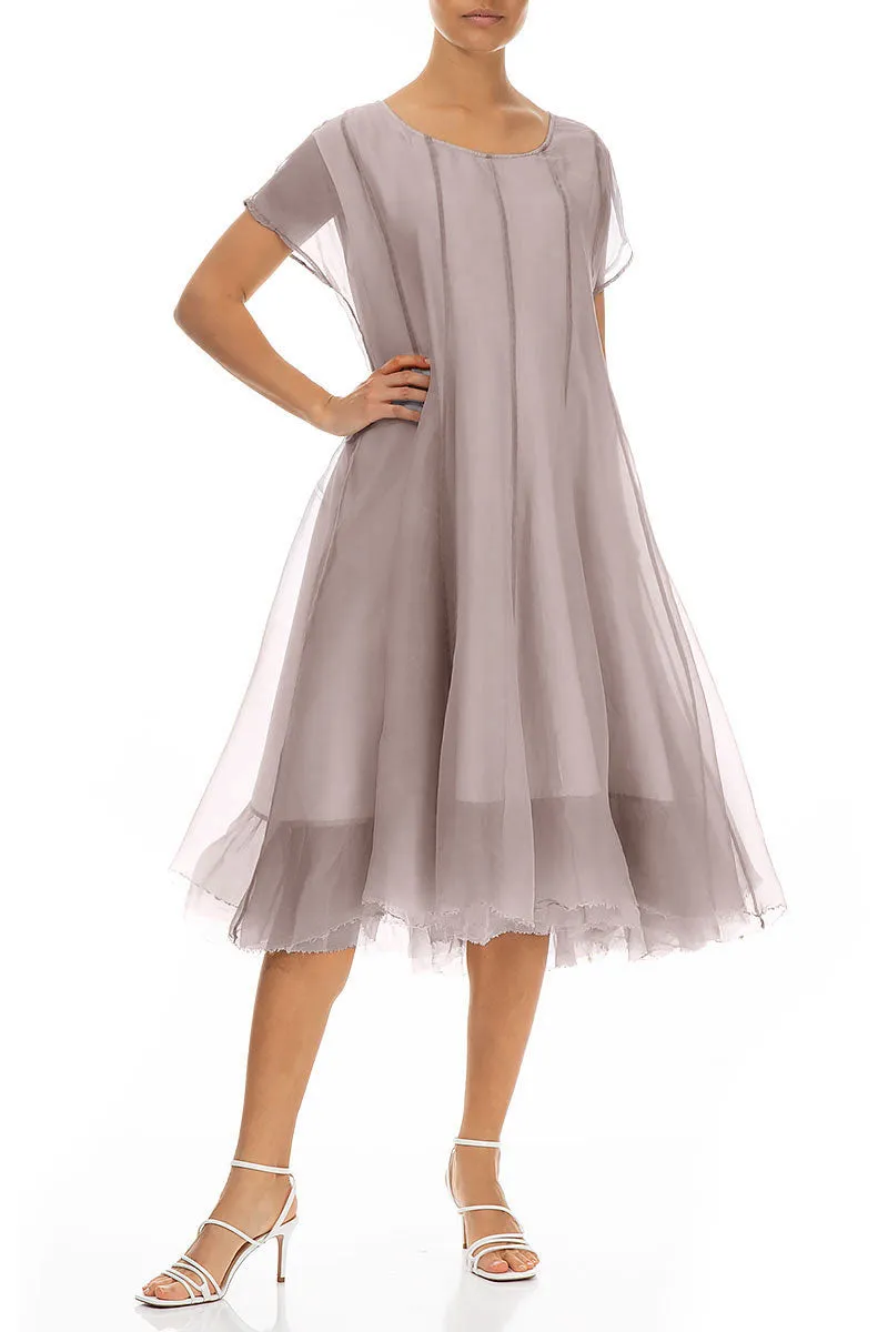Stylish Jumper Winter Layer Flowy Greige Silk Chiffon Dress
