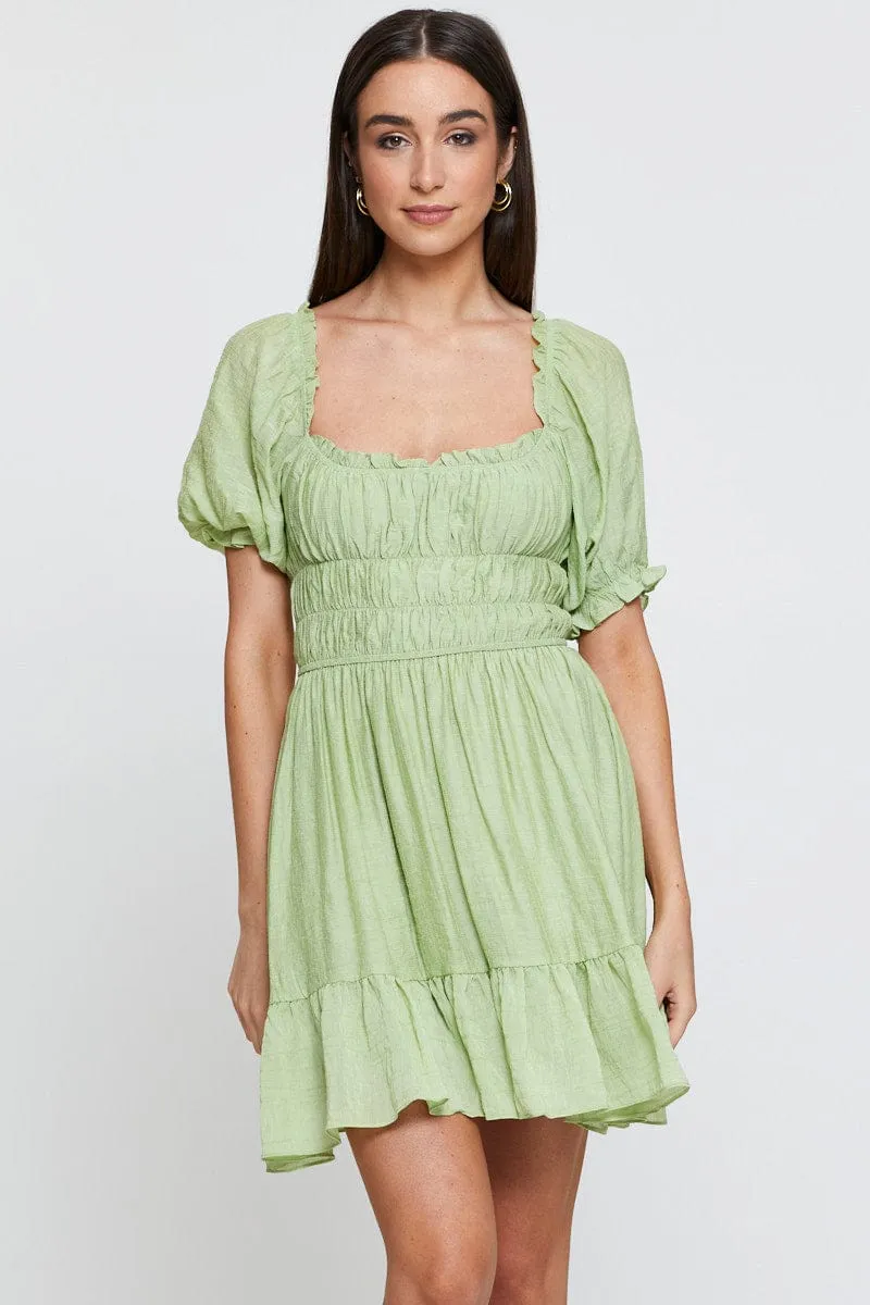 Green Dress Short Sleeve Mini Statement Wear Sport Glow