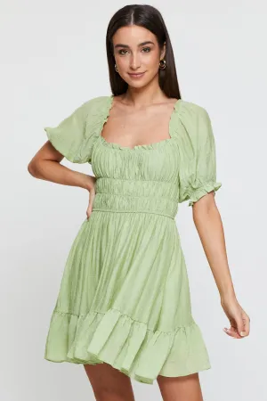 Green Dress Short Sleeve Mini Professional Look spring fresh