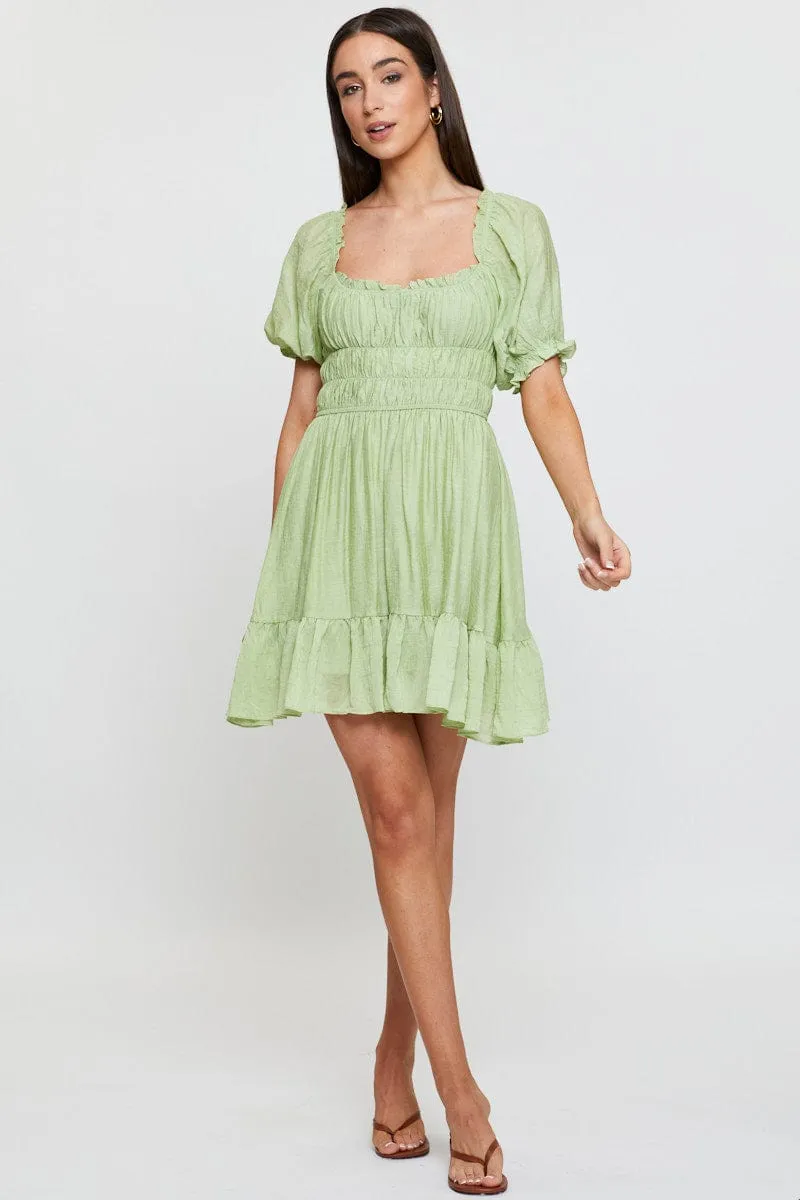 Coastal Chic Green Dress Short Sleeve Mini