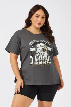 Sports Outfit Grey Graphic T-shirt Short Sleeve Crew Neck