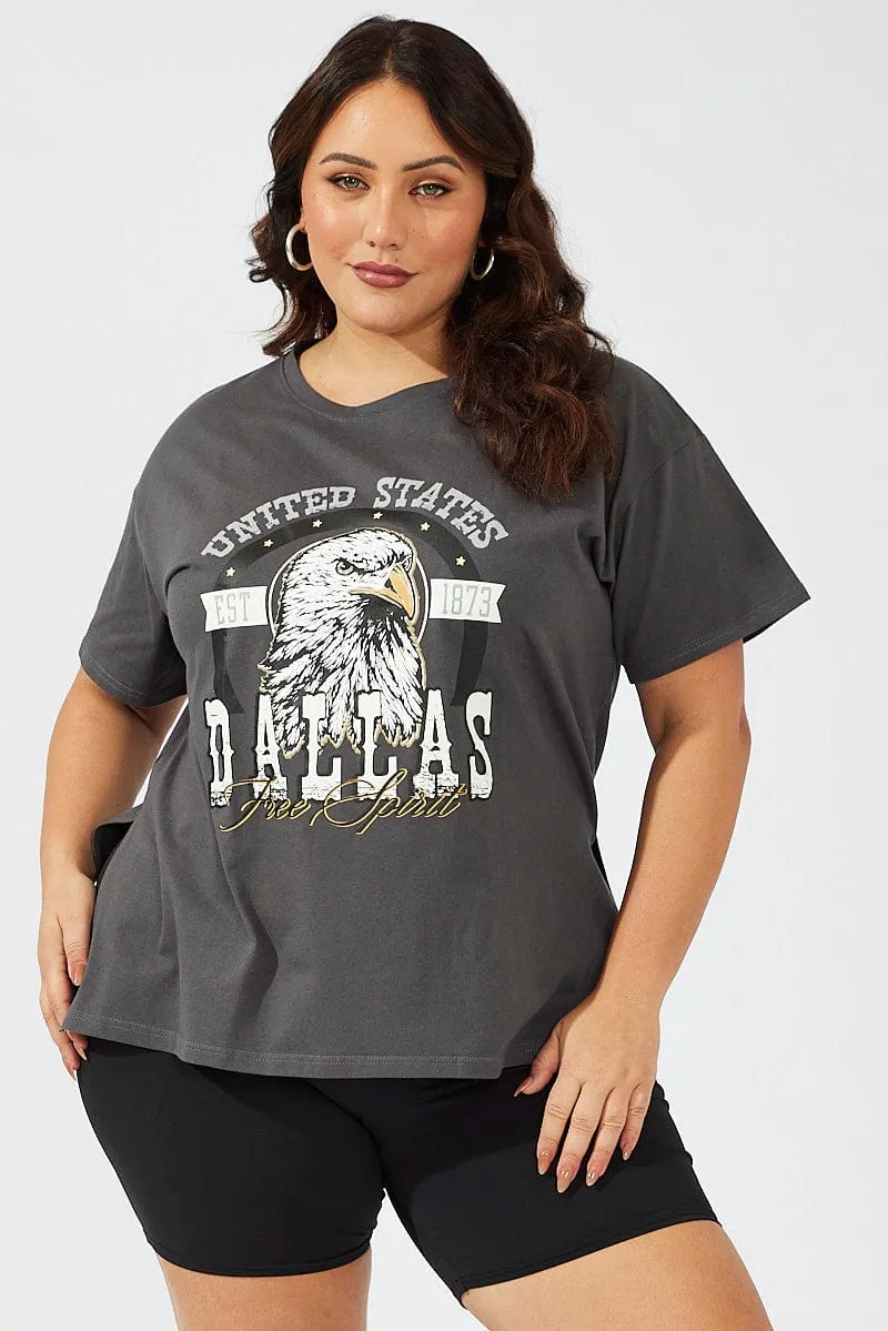 Lightweight Layer NonIronTechnology Grey Graphic T-shirt Short Sleeve Crew Neck