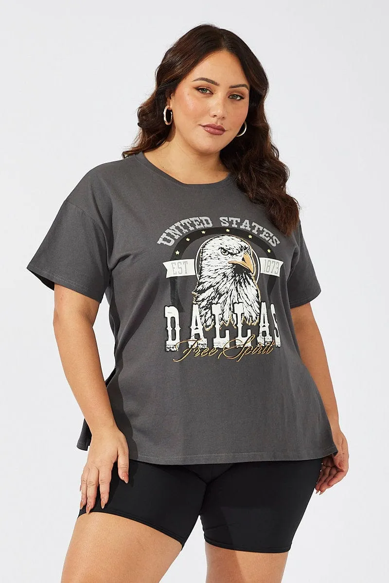 Sports Outfit Grey Graphic T-shirt Short Sleeve Crew Neck