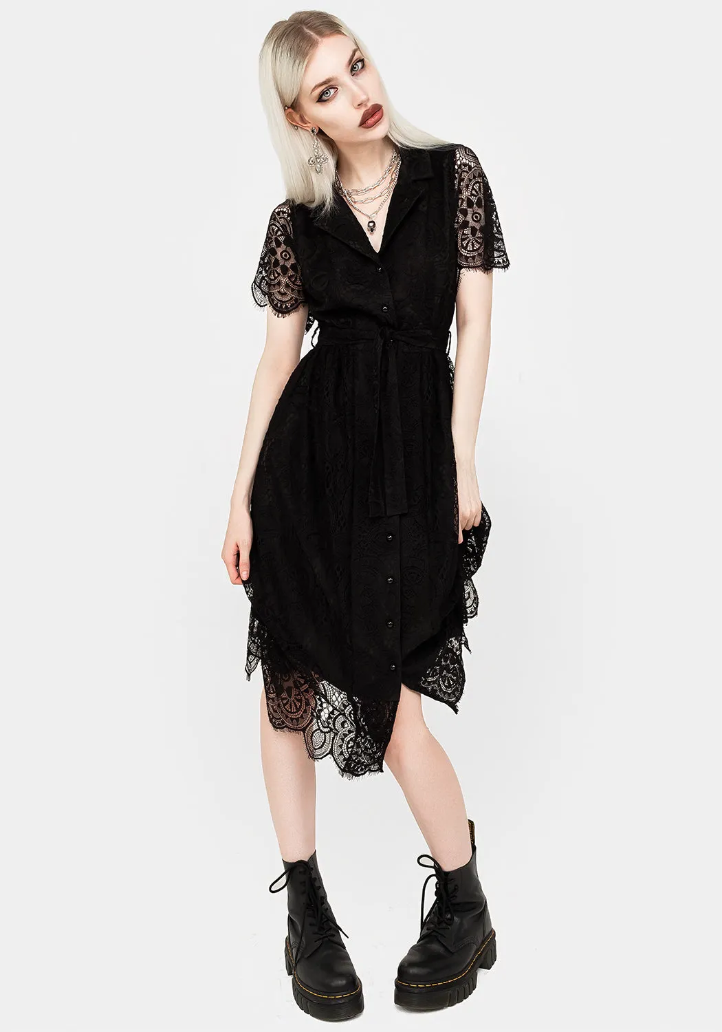 Casual weekend midi Martyr Collar Lace Midi Shirt Dress
