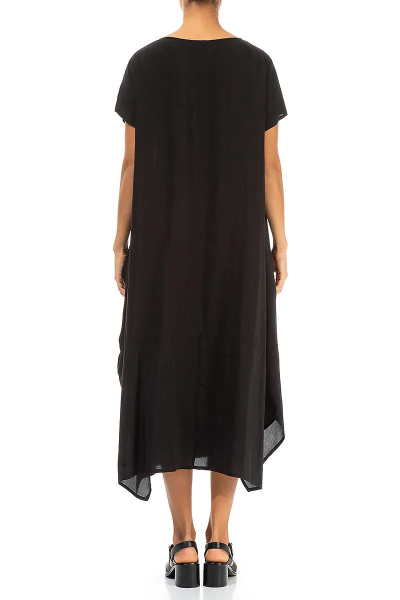 Magnetic Closure Single Pocket Black Silk Bamboo Dress
