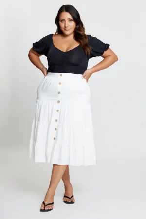 Fit Choice City Tones White Midi Skirt Mock Button