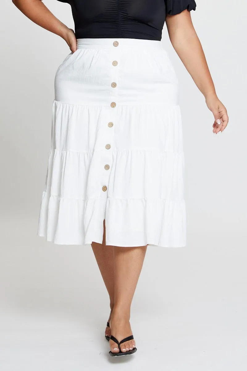 White Midi Skirt Mock Button Outfit Essence Clean Outfit