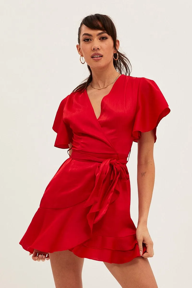 HighElasticity Fiber Breath Skin Red Wrap Dress Evening Satin