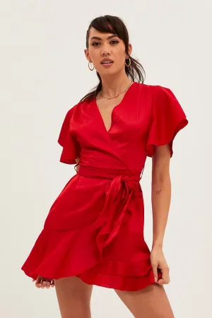 HighElasticity Fiber Breath Skin Red Wrap Dress Evening Satin