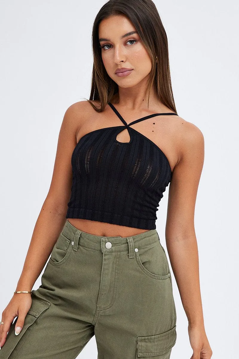 Black Singlet Top Seamless Flexible Joints ZeroChafeSeams