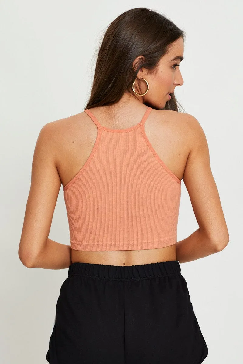 Trendy Design Resort Mood Brown Rib Top Seamless Crop