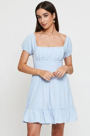 Blue Fit And Flare Dress Short Sleeve Square Neck ReflectiveDetails