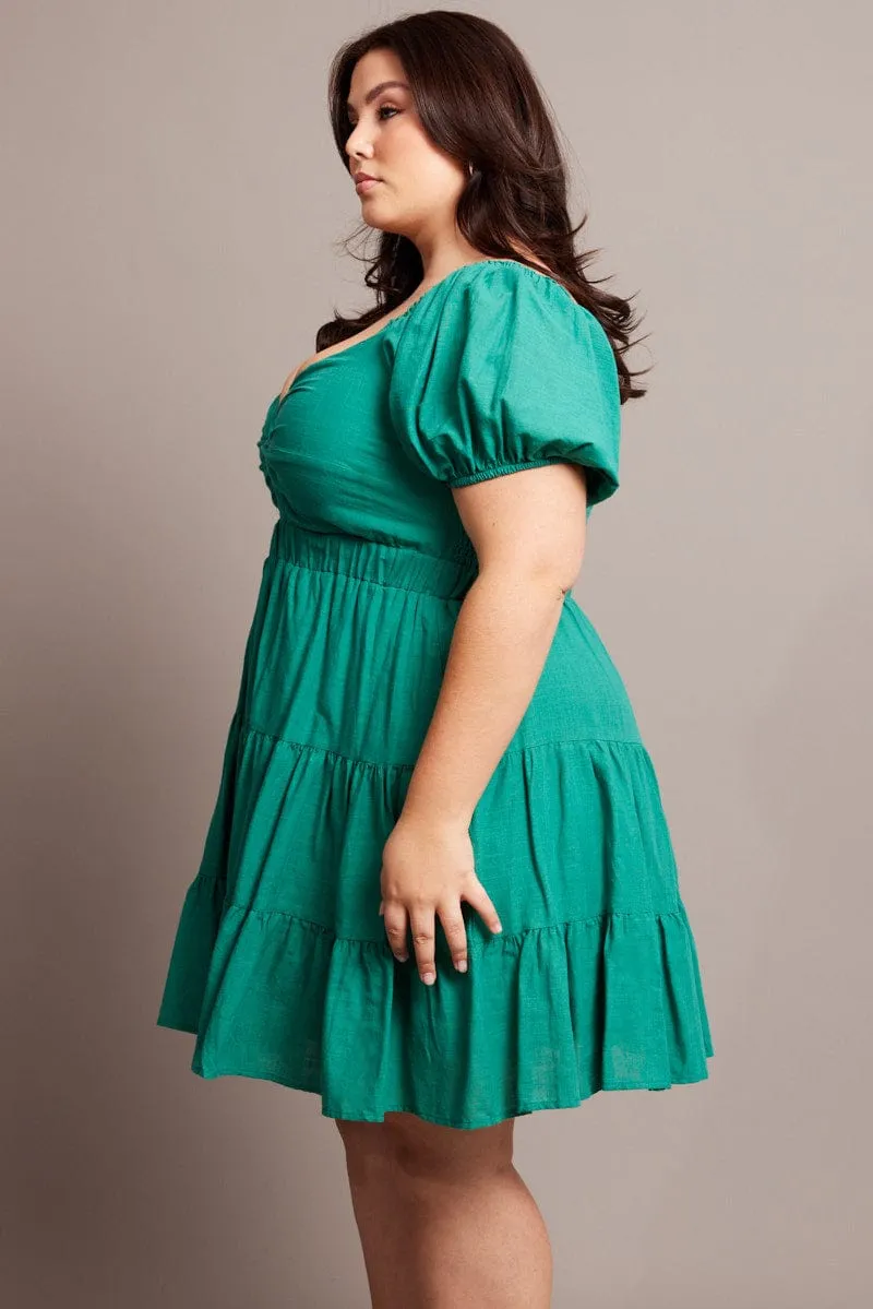 Adjustable Hem Modern mini dress with sleeves Green Cut Out Twist Mini Dress