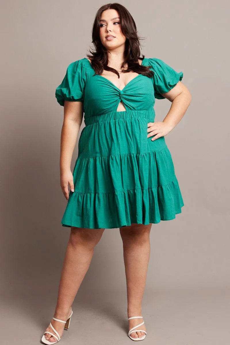 Stylish simple short dress High Beat Green Cut Out Twist Mini Dress