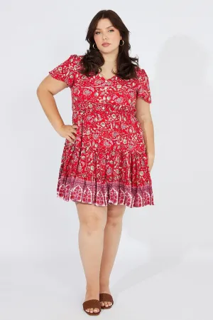Flattering bodycon mini Flattering Silhouette Red Boho Fit And Flare Dress V-neck Mini Dress
