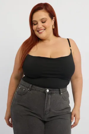 OdorResistant Material Black Cowl Neck Bodysuit