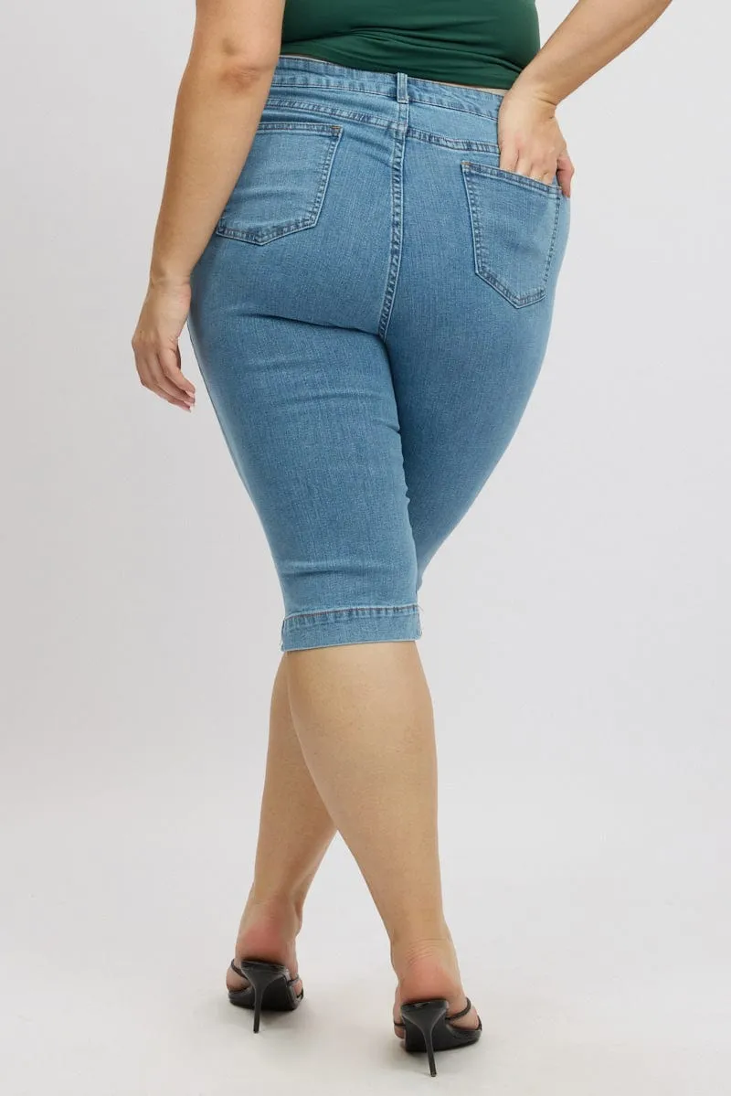 Layered Shirt FlexibleCollar Denim Capri Jeans Mid Rise