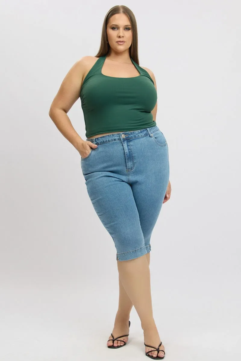 All-Weather Wear Athletic Apparel Denim Capri Jeans Mid Rise