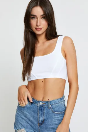 Hygienic Finish Comfortable Sleep White Crop Tank Top Sleeveless Round Neck Seamless