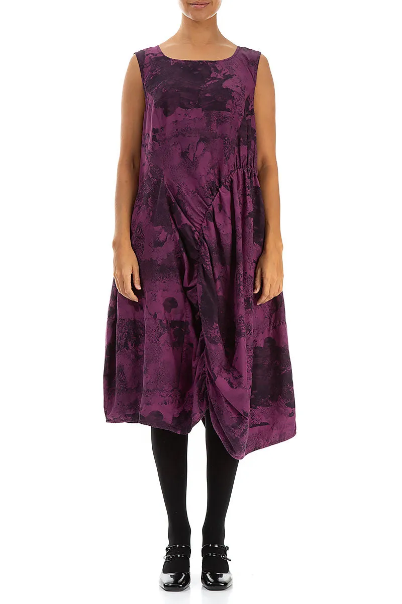 London Edge Opaque Core Sleeveless Draped Magenta Alabaster Silk Cotton Dress