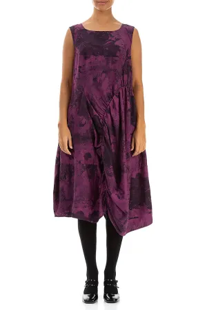 London Edge Opaque Core Sleeveless Draped Magenta Alabaster Silk Cotton Dress