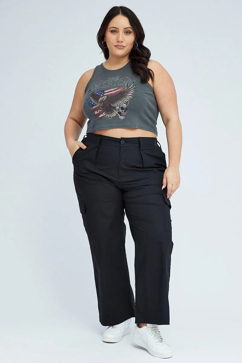 Glow Up Grey Rib Tank Eagle Graphic Sleeveless