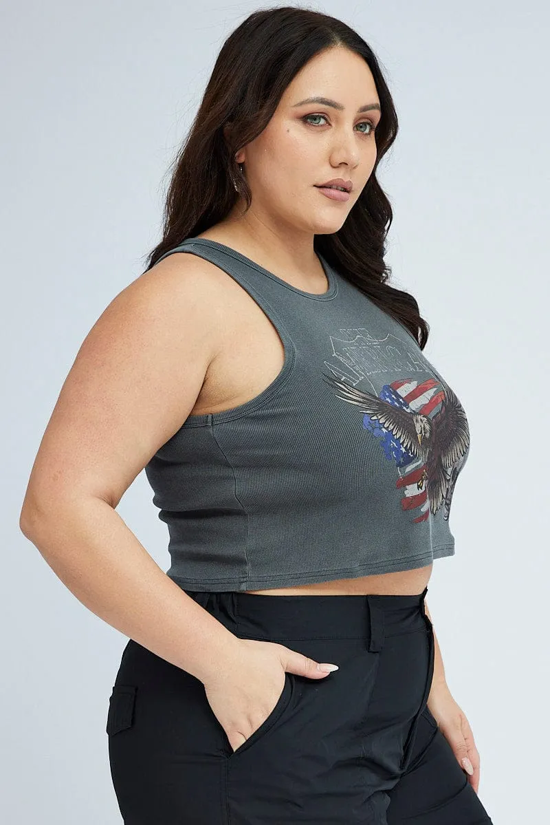 Outdoor Footwear Grey Rib Tank Eagle Graphic Sleeveless