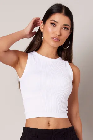 White Tank Top Crew Neck Seamless Design Glow Stylish Protection