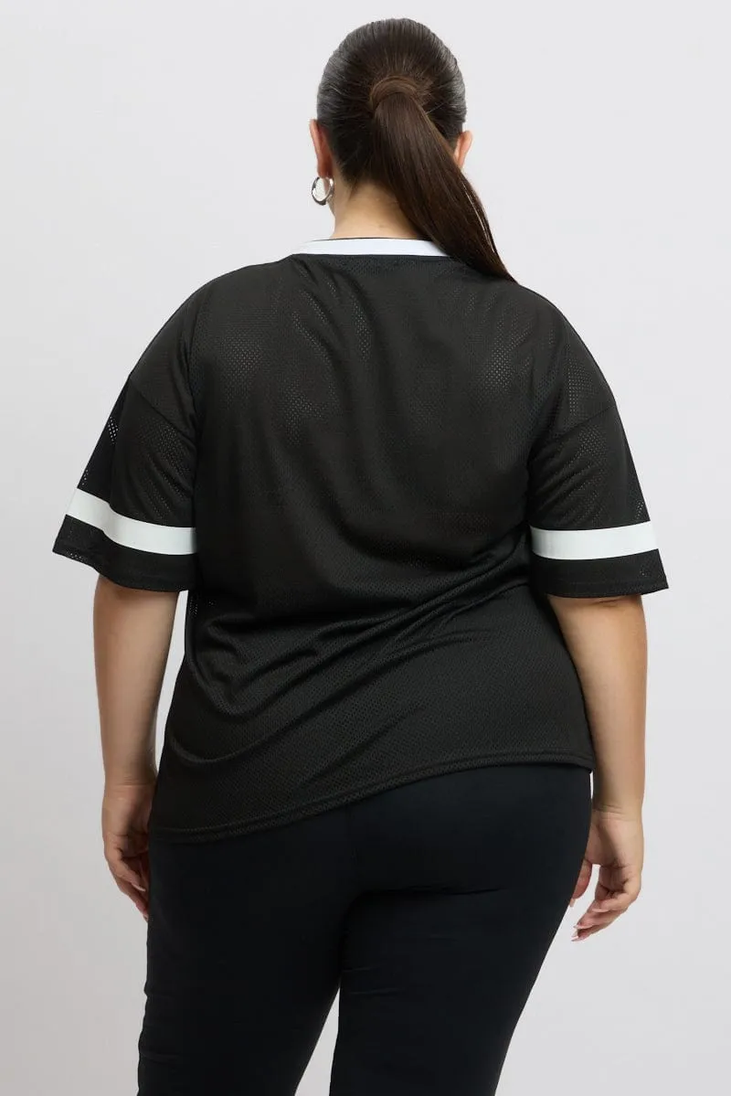 Black Graphic T Shirt Short Sleeve V Neck Summer Ready Snag Resistant Surface