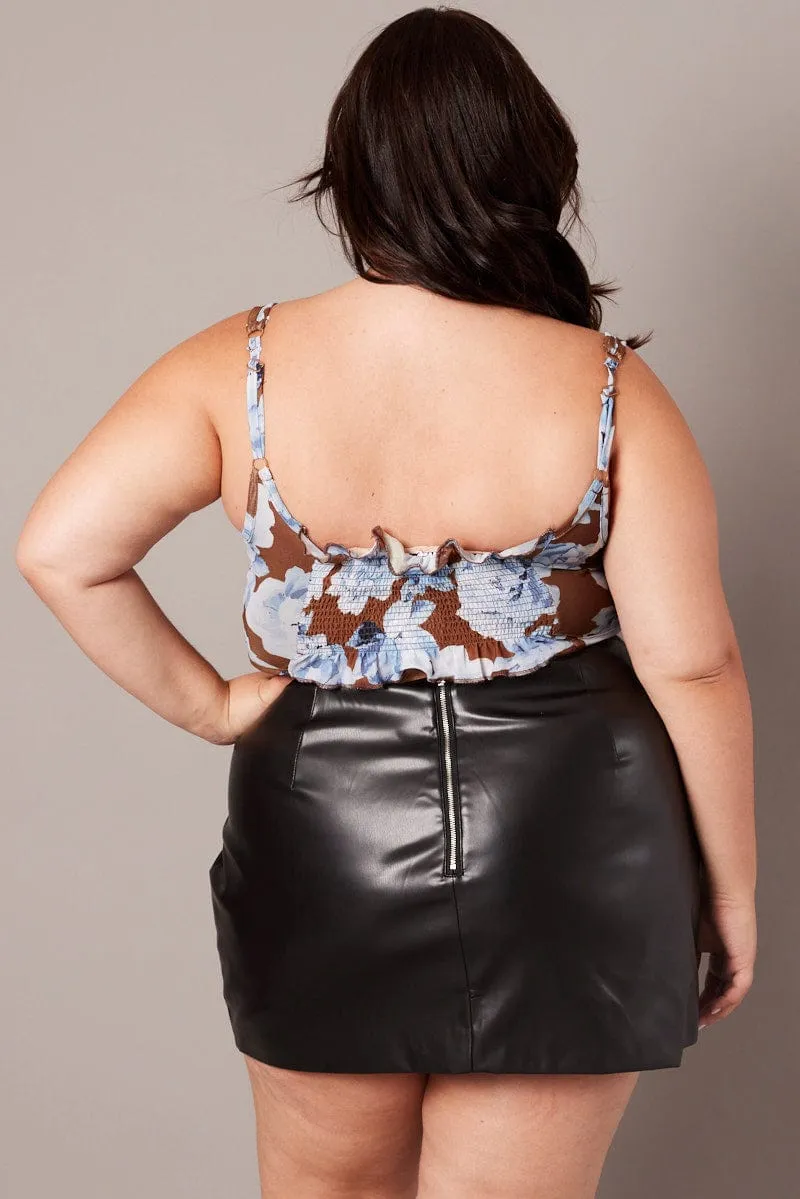 Flexible Outerwear ConvertibleStyle Multi Floral Corset Top Sleeveless Scoop Neck Mesh