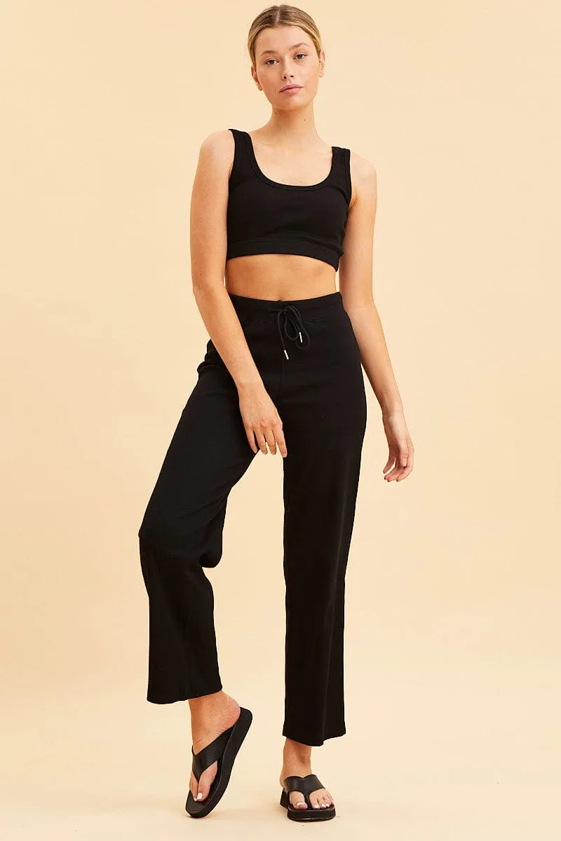 Black Crop Top Cotton Blend Rib Tank Elasticated Hem Cozy clothing Airflow Vents