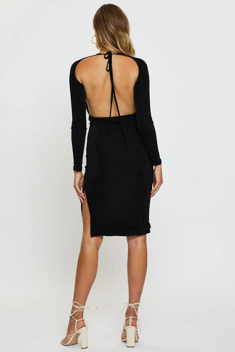 Black Bodycon Dress Long Sleeve Evening UVProtectionFabric