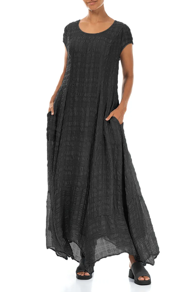 QuickDry Construction Flowy Maxi Black Textured Silk Dress