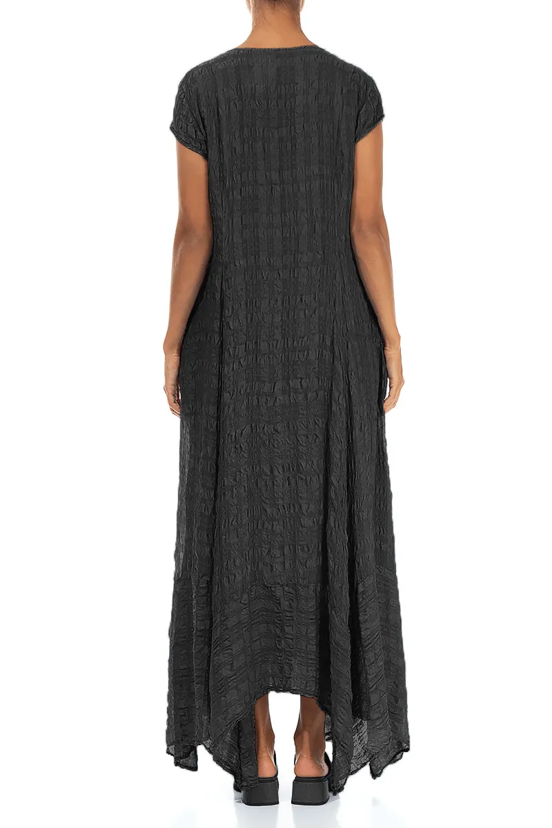 Flowy Maxi Black Textured Silk Dress EcoDyeProcess CompactWeave