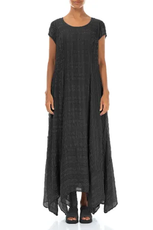 QuickDrying Material SplitHemDesign Flowy Maxi Black Textured Silk Dress