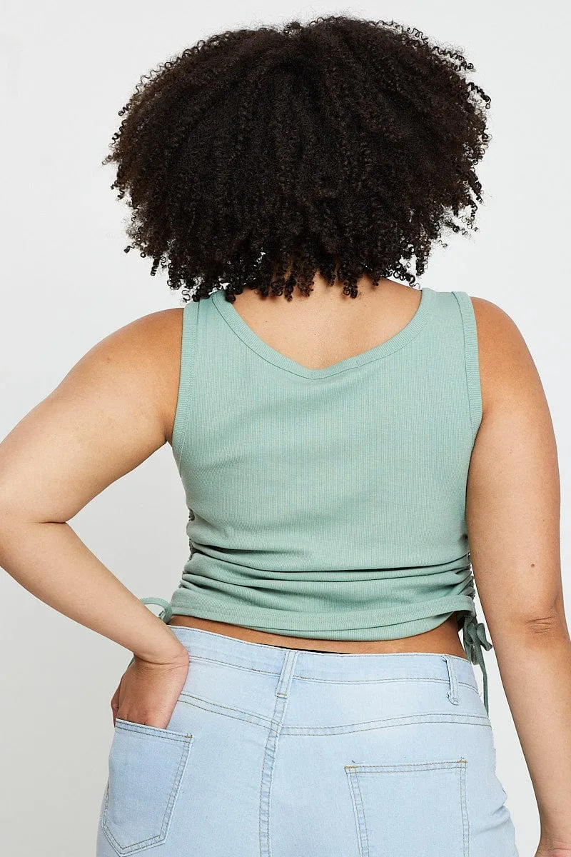 Green Tank Top Round Neck Sleeveless Jersey Drawstring ZeroChafeSeams Cozy clothing