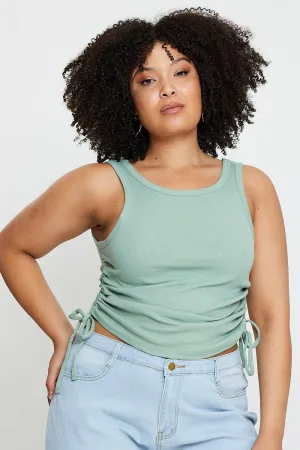 Basic Wardrobe AntiPillingFabric Green Tank Top Round Neck Sleeveless Jersey Drawstring