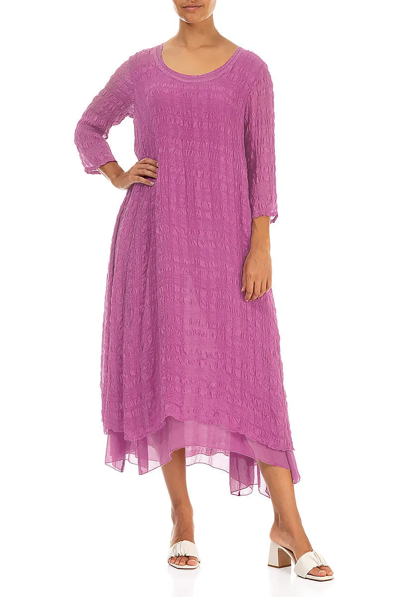Stylish Jacket Layered Wild Berry Textured Light Silk Dress